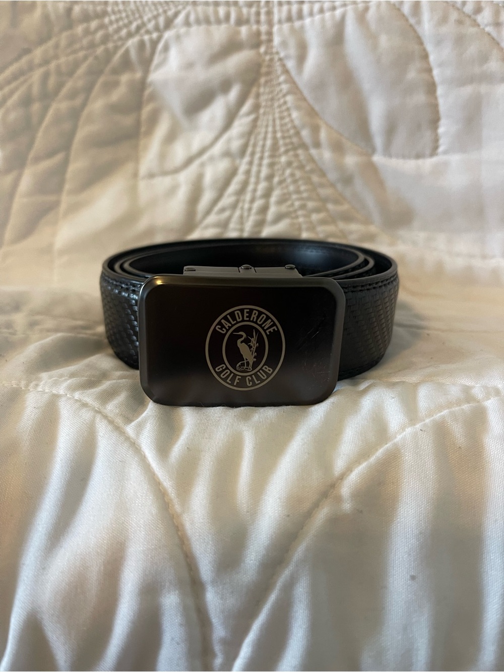 Men's Black Leather Belt with Logo Buckle